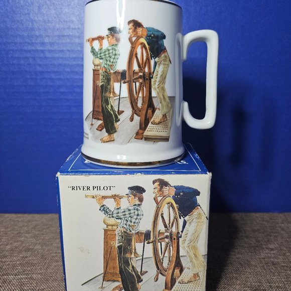 Vintage Norman Rockwell Mug 1985 River Pilot Coffee Cup 12 Ounce - Picture 4 of 13